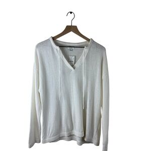 J.Crew Factory White Linen Cotton Tie Neck Sweater New